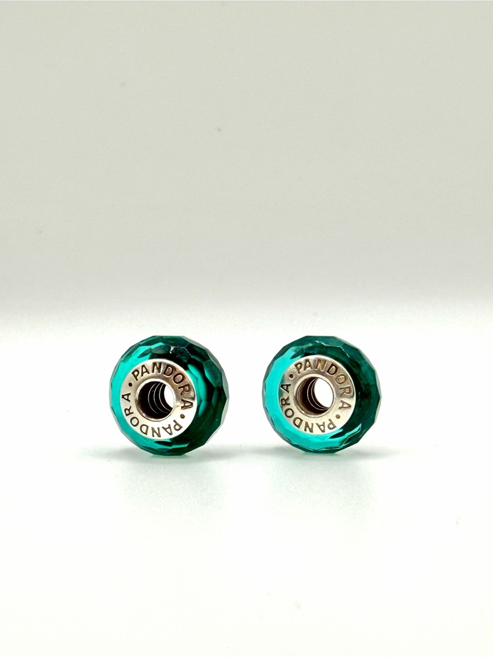 2 Pandora 791655 Teal Shimmer Faceted Murano Glass Charms Retired S925 ALE C001